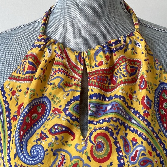 Ralph Lauren Colorful Silk Paisley Keyhole Halter Neck Top Yellow Large Petite - Picture 2 of 9
